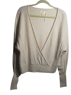 Maeve for Anthropologie Cashmere Wrap-Front Ballet-Style Ivory Sweater Sz M